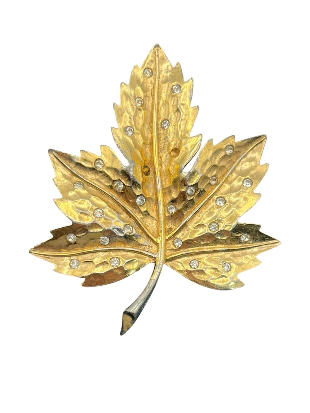 Marcel Boucher 5715 maple leaf gold tone rhinestone vintage brooch pin